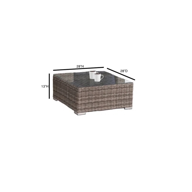 Living Source Double Club Wicker / Rattan Sectional Set w/ Cushion in Gray/Beige