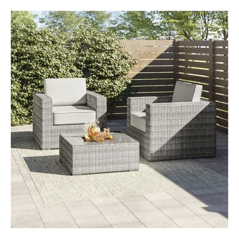 Living Source Double Club Wicker / Rattan Sectional Set w/ Cushion in Gray/Beige
