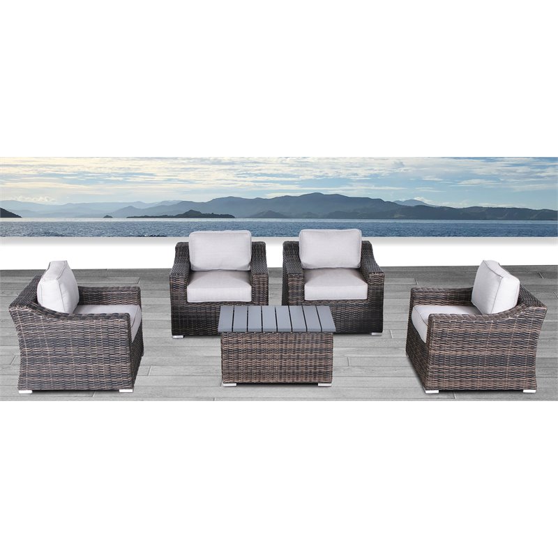 Living Source International 5-Piece Wicker/Rattan Seating Group in Espresso/Gray