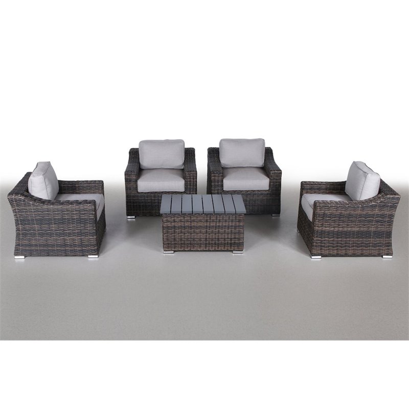 Living Source International 5-Piece Wicker/Rattan Seating Group in Espresso/Gray