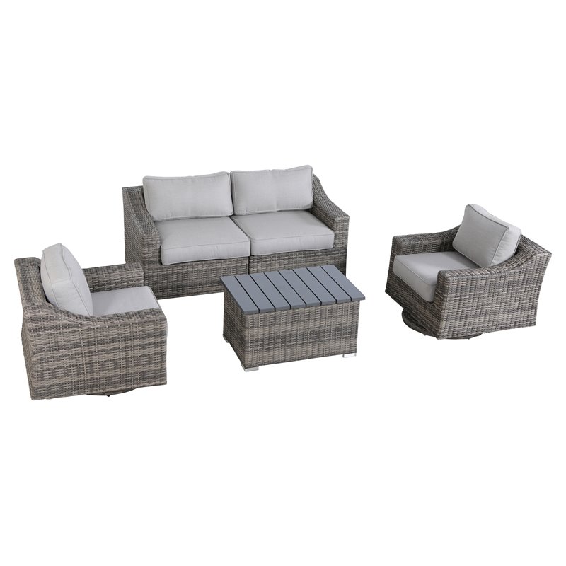Living Source International 5-Piece Wicker Swivel Rocker Sectional Set in Gray