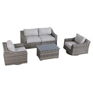 Living Source International 5-Piece Wicker Swivel Rocker Sectional Set in Gray