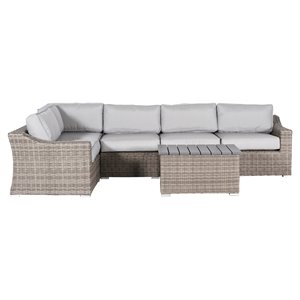 Living Source International 6-Piece Wicker Sectional Set w/ Cushion in Gray
