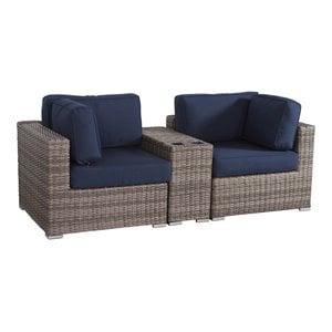 Living Source International 3-Piece Wicker and  Patio Set in Gray/Blue