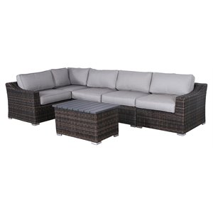 Living Source International 6-Piece Wicker Sectional Set in Espresso/Gray