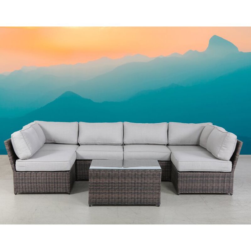 Living Source International 7-Piece Outdoor Set with Cushions in Brown/Gray