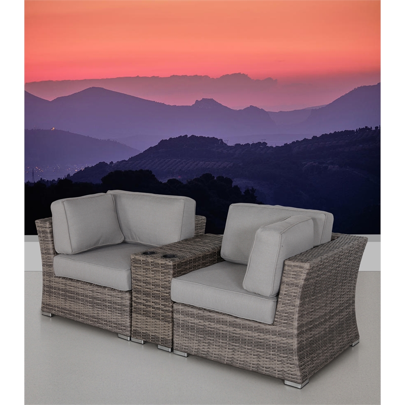 Living Source Intl 3-Piece Wicker / Rattan Sectional Seating Group in Gray