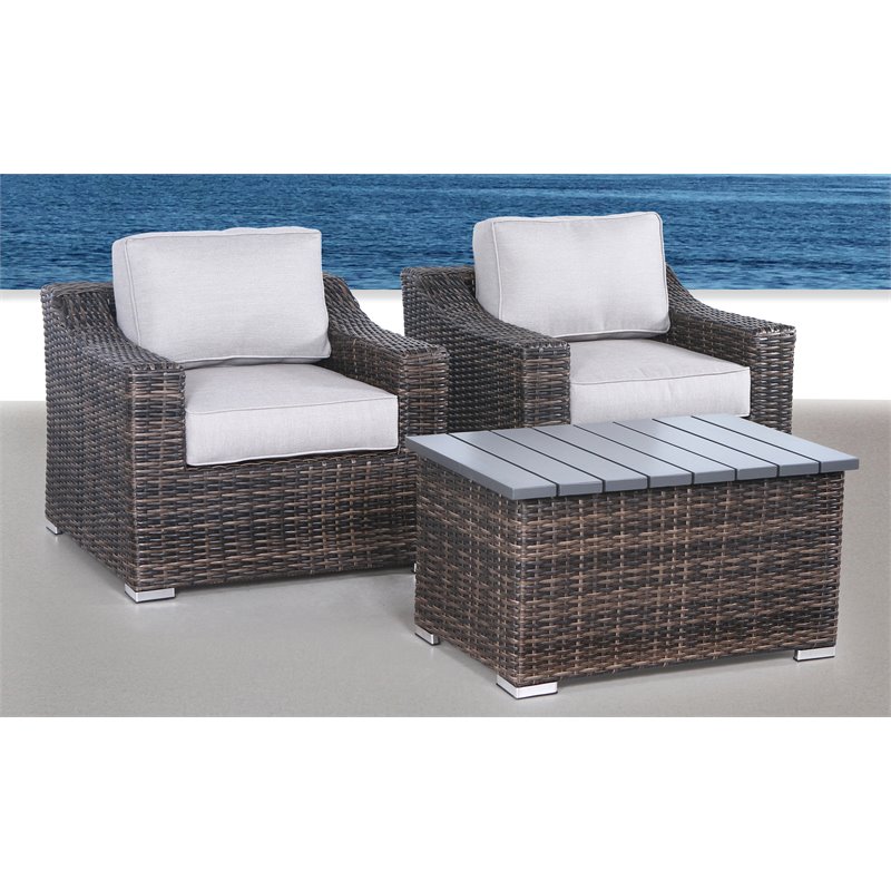 Living Source International 3-Piece Wicker Conversation Set in Espresso/Gray