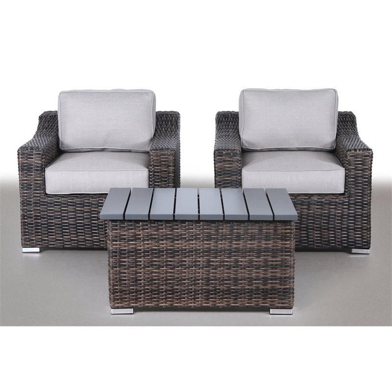 Living Source International 3-Piece Wicker Conversation Set in Espresso/Gray