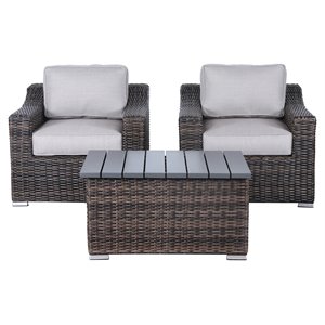 Living Source International 3-Piece Wicker Conversation Set in Espresso/Gray