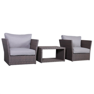 Living Source Intl 3-Pc Wicker / Rattan Seating Group w/ Cushions in Light Brown