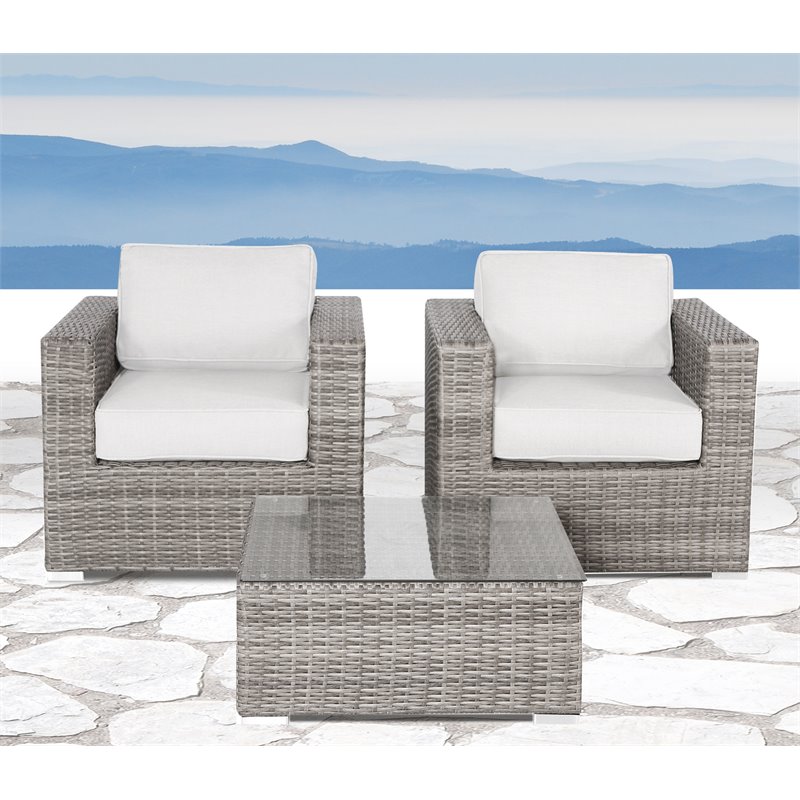 Living Source International 3-Piece Double Club Sectional Set in Gray/Canvas