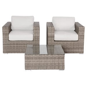 Living Source International 3-Piece Double Club Sectional Set in Gray/Canvas