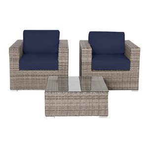 Living Source International Wicker Club Chair Set with Cushion in Gray/Navy Blue