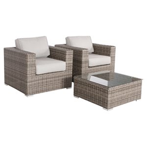 Living Source International 3-Piece Wicker Seating Group with Cushions in Gray