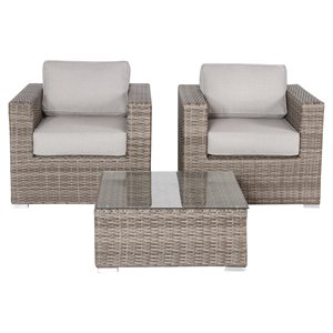 Living Source International 3-Piece Wicker Sectional Set with Cushions in Gray