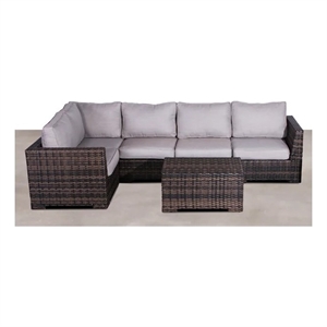 Living Source Intl 6-Piece Wicker / Rattan Sectional Set w/ Cushions in Espresso