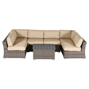 Living Source International 7-Piece Wicker Outdoor Set w/ Cushions in Gray/Beige