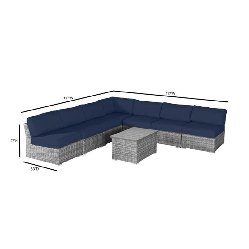 Living Source International 8-Piece Sectional Set with Cushions - Gray/Navy Blue