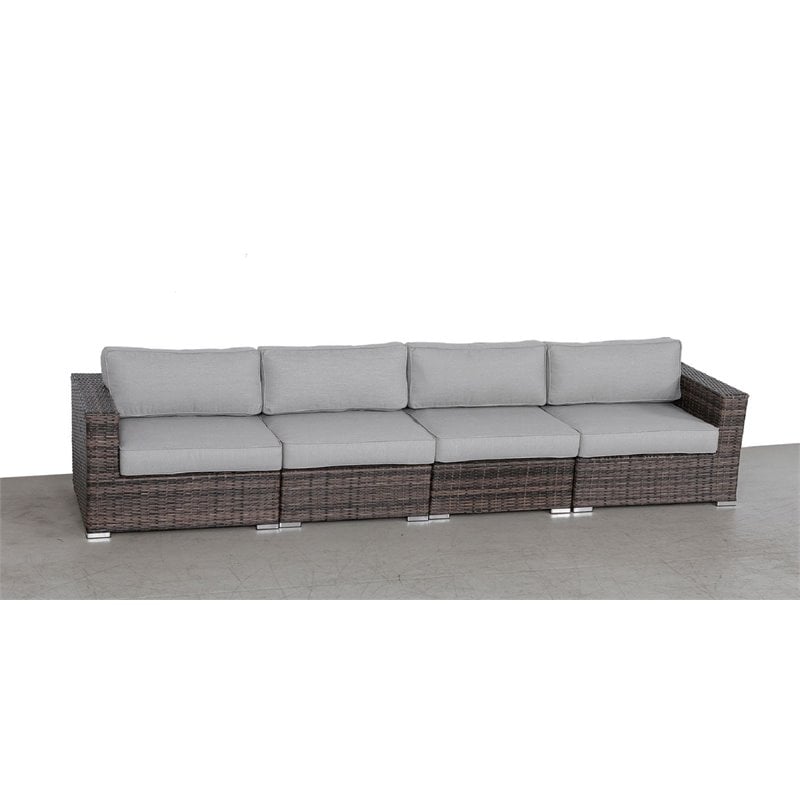Living Source International Wicker Patio Sofa with Cushions in Brown/Gray