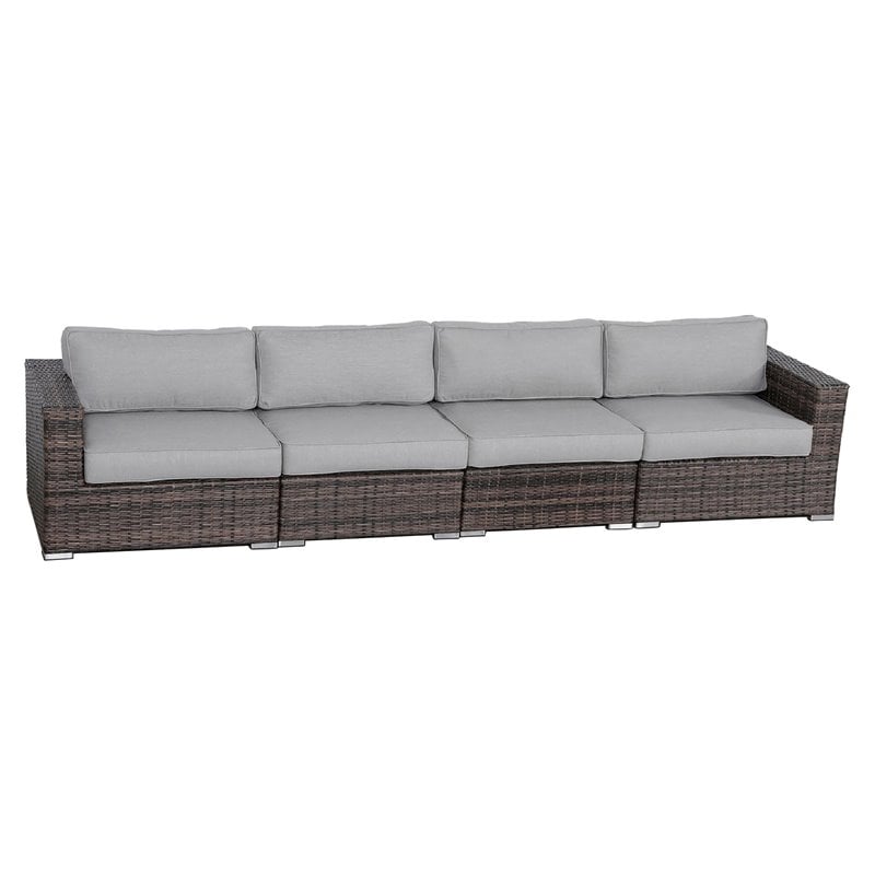 Living Source International Wicker Patio Sofa with Cushions in Brown/Gray