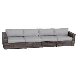 Living Source International Wicker Patio Sofa with Cushions in Brown/Gray