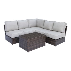 Living Source International 6-Piece Sectional Set w/ Cushion in Brown