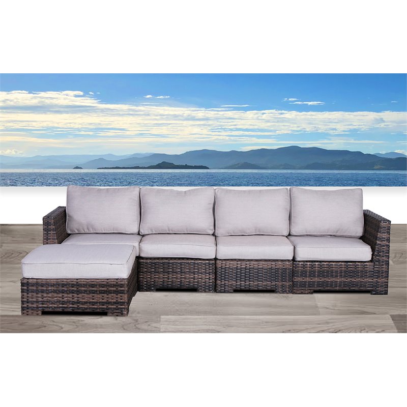 Living Source International 5-Piece Wicker/Rattan Sectional Set in Espresso
