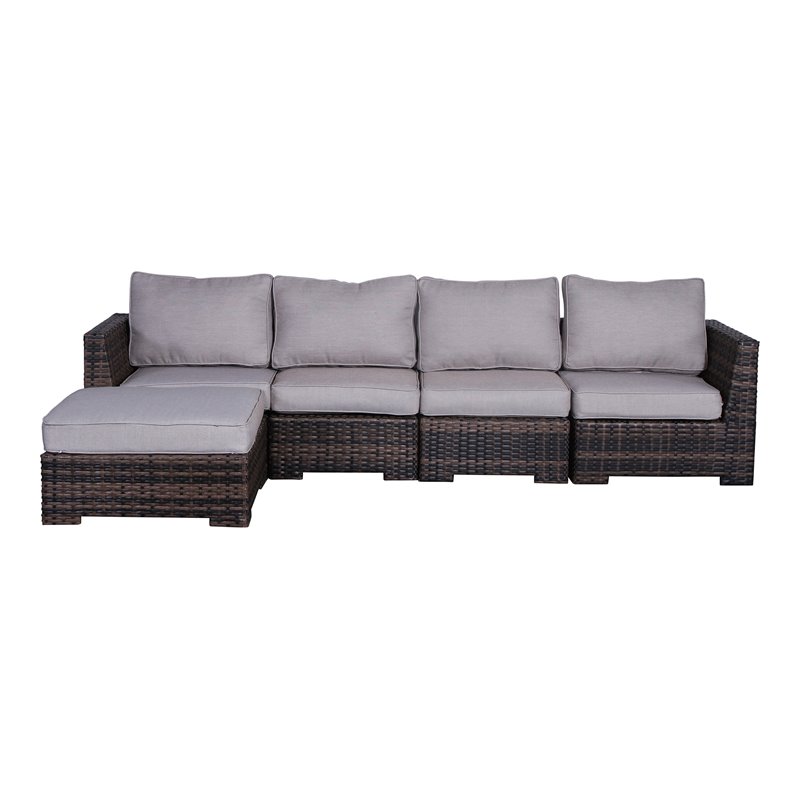 Living Source International 5-Piece Wicker/Rattan Sectional Set in Espresso