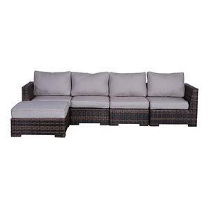 Living Source International 5-Piece Wicker/Rattan Sectional Set in Espresso