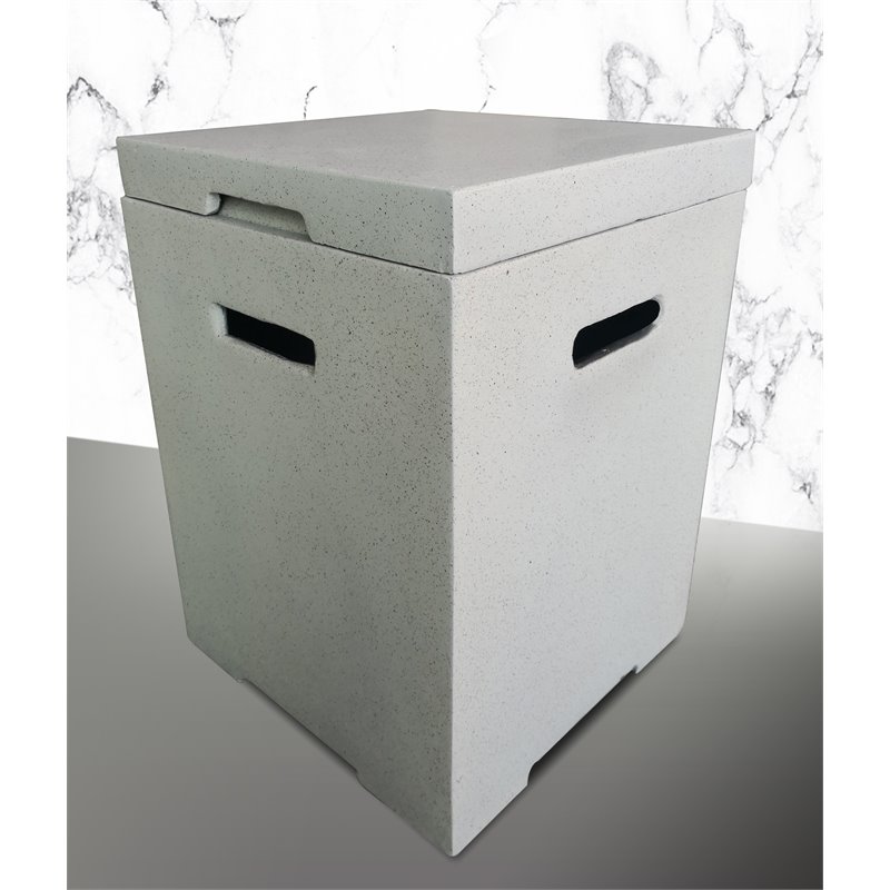 Living Source International Concrete Fire Pit Propane Tank Cover in White Stone