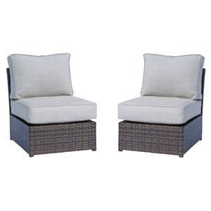 Living Source International Armless Patio Chairs in Gray/Brown (Set of 2)