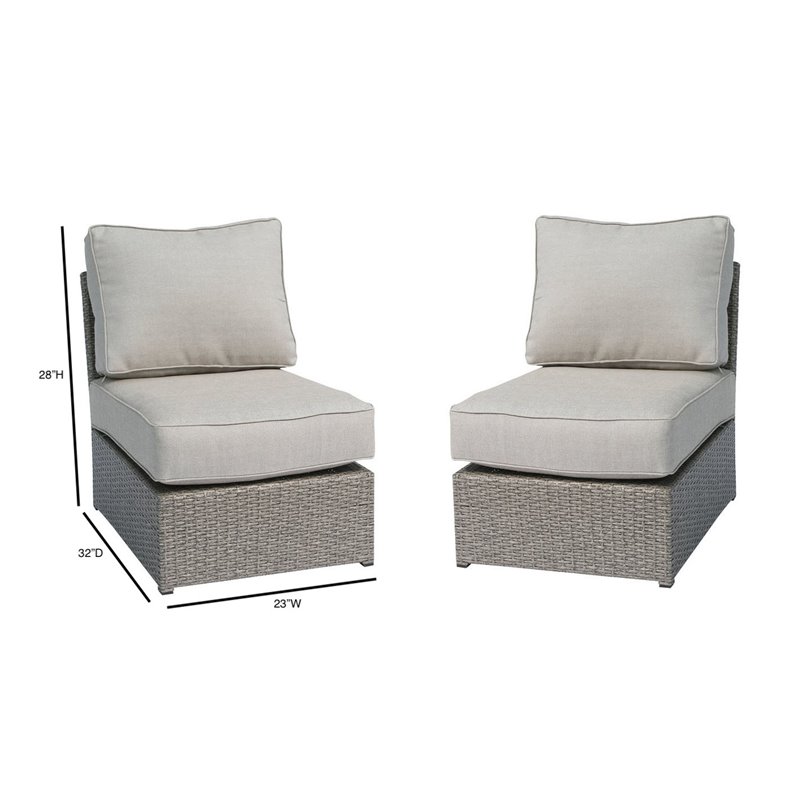 Living Source International Armless Patio Chairs with Cushion in Gray (Set of 2)