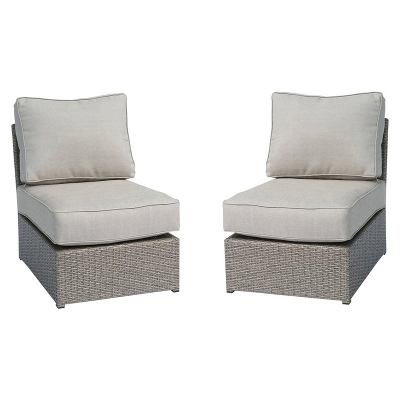 Living Source International Armless Patio Chairs with Cushion in Gray (Set of 2)