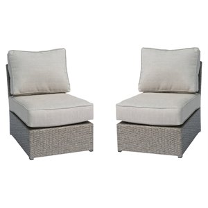 Living Source International Armless Patio Chairs with Cushion in Gray (Set of 2)