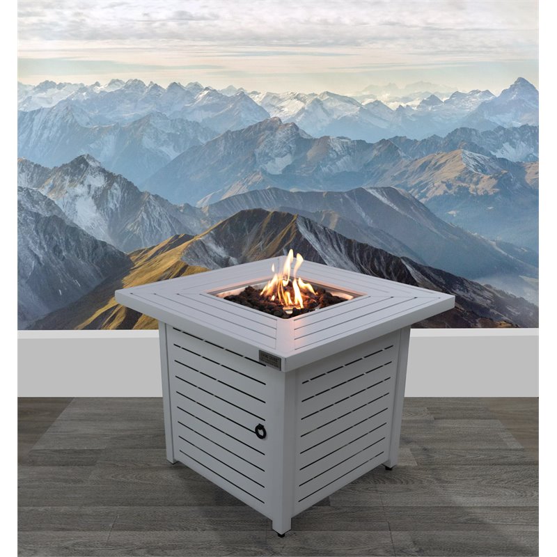 Living Source International Modern Metal Outdoor Fire Pit Table in White
