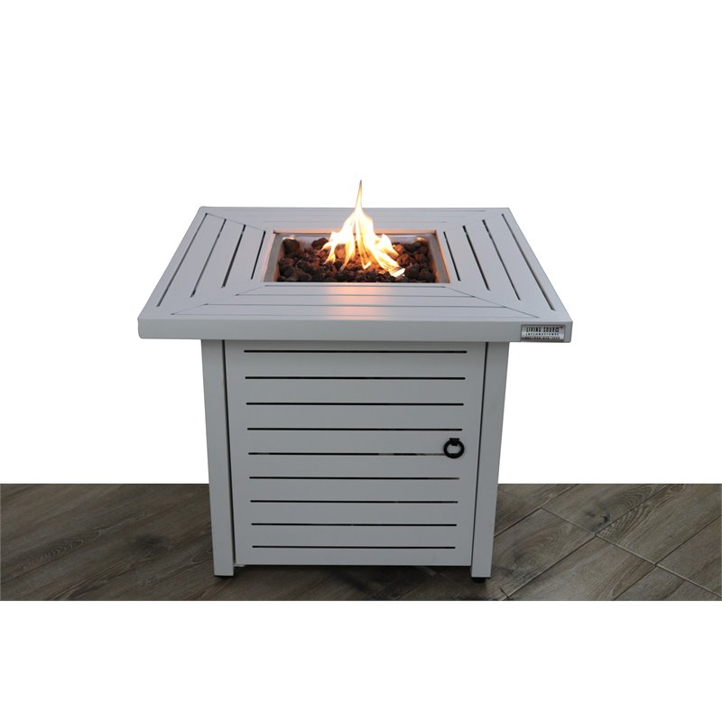Living Source International Modern Metal Outdoor Fire Pit Table in White