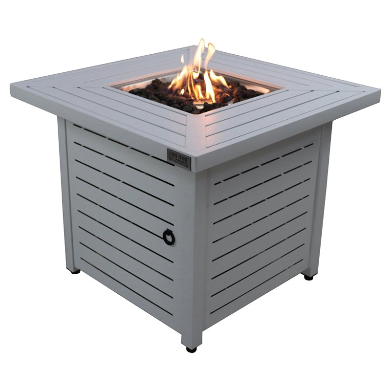 Living Source International Modern Metal Outdoor Fire Pit Table in White
