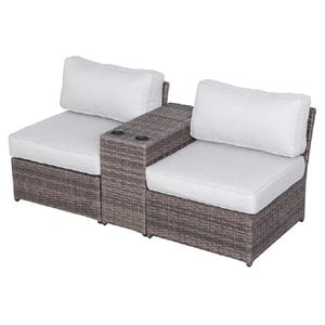 Living Source International Outdoor Wicker Loveseat with Cushions in Brown/White