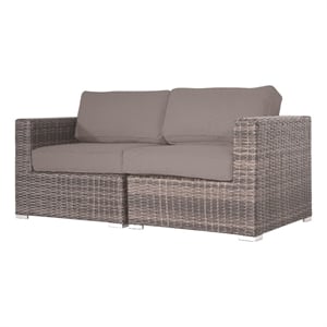 Living Source International Wicker / Rattan Loveseat w/ Cushions in Brown/Taupe