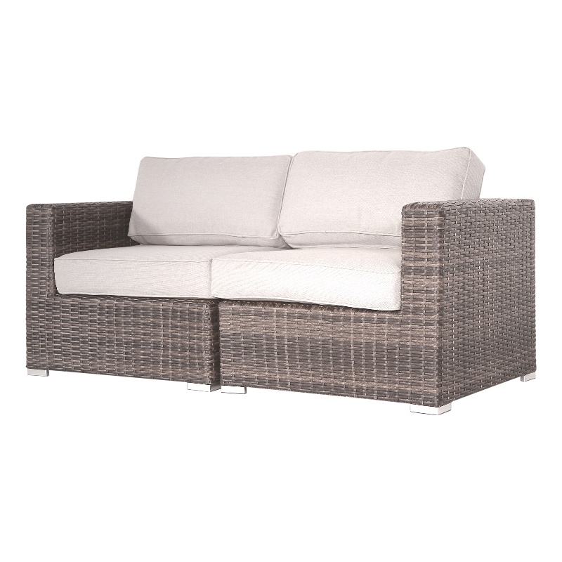 Living Source International Wicker / Rattan Loveseat w/ Cushions in Brown/Canvas
