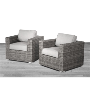Living Source Intl 33&quot Wicker / Rattan Patio Chairs w/Cushion in Gray (Set of 2)