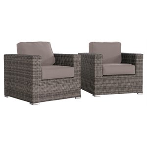 Living Source International Wicker / Rattan Club Patio Chair in Gray Set of 2