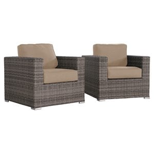 Living Source International Wicker/Rattan Club Patio Chair with Cushion in Beige