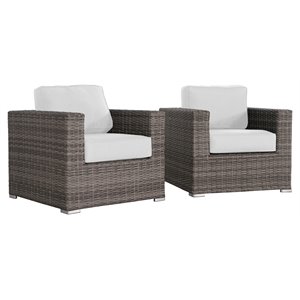 Living Source International Wicker/Rattan Club Patio Chair with Cushions in Gray