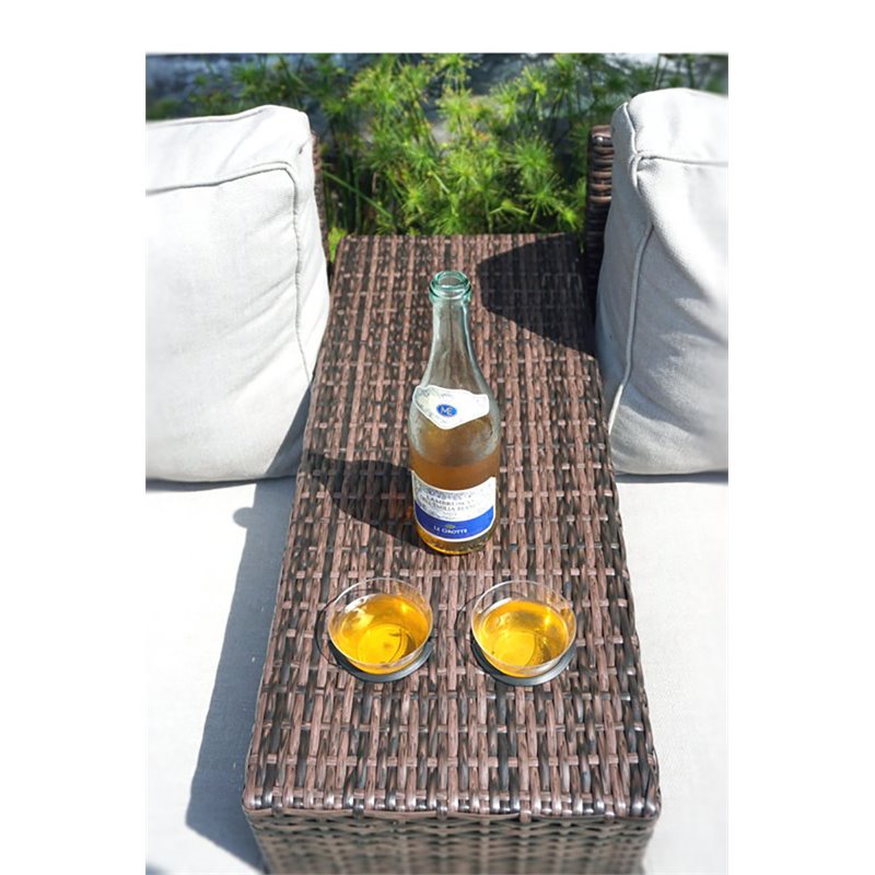 Living Source International Modern Wicker Rattan Side Table in Espresso Finish