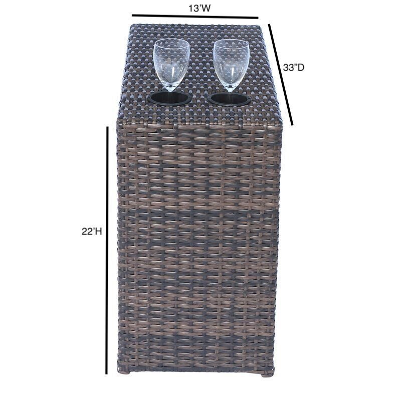 Living Source International Modern Wicker Rattan Side Table in Espresso Finish