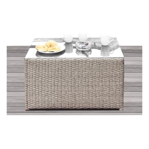 Living Source International 33&quotW Wicker Outdoor Coffee Table in Light Brown