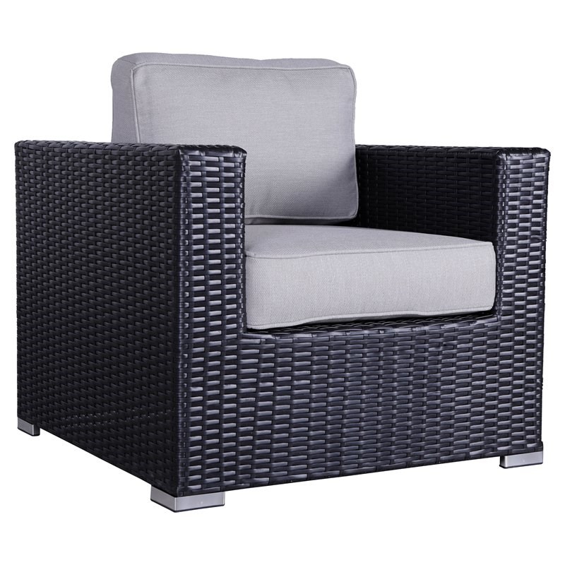 Living Source International Wicker Patio Chair with Cushions in Black/Gray
