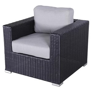 Living Source International Wicker Patio Chair with Cushions in Gray/Black